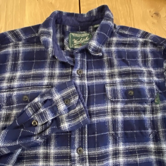 WOOLRICH Oxbow Flannel Over ShirtXXL Waist Pockets Plaid Blue warm cabin camp